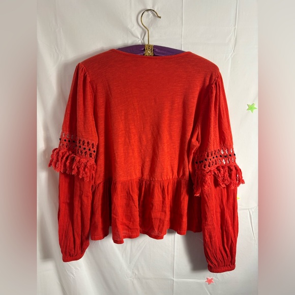 100% Cotton Brick Red Lucky Brand Boho Blouse Size M - Picture 10 of 13